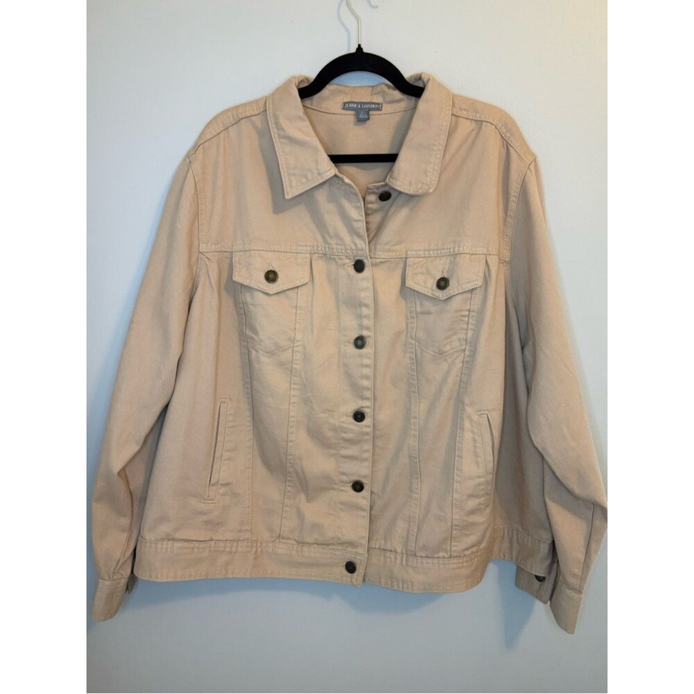 Jessica London Beige Button-Front Jean Jacket